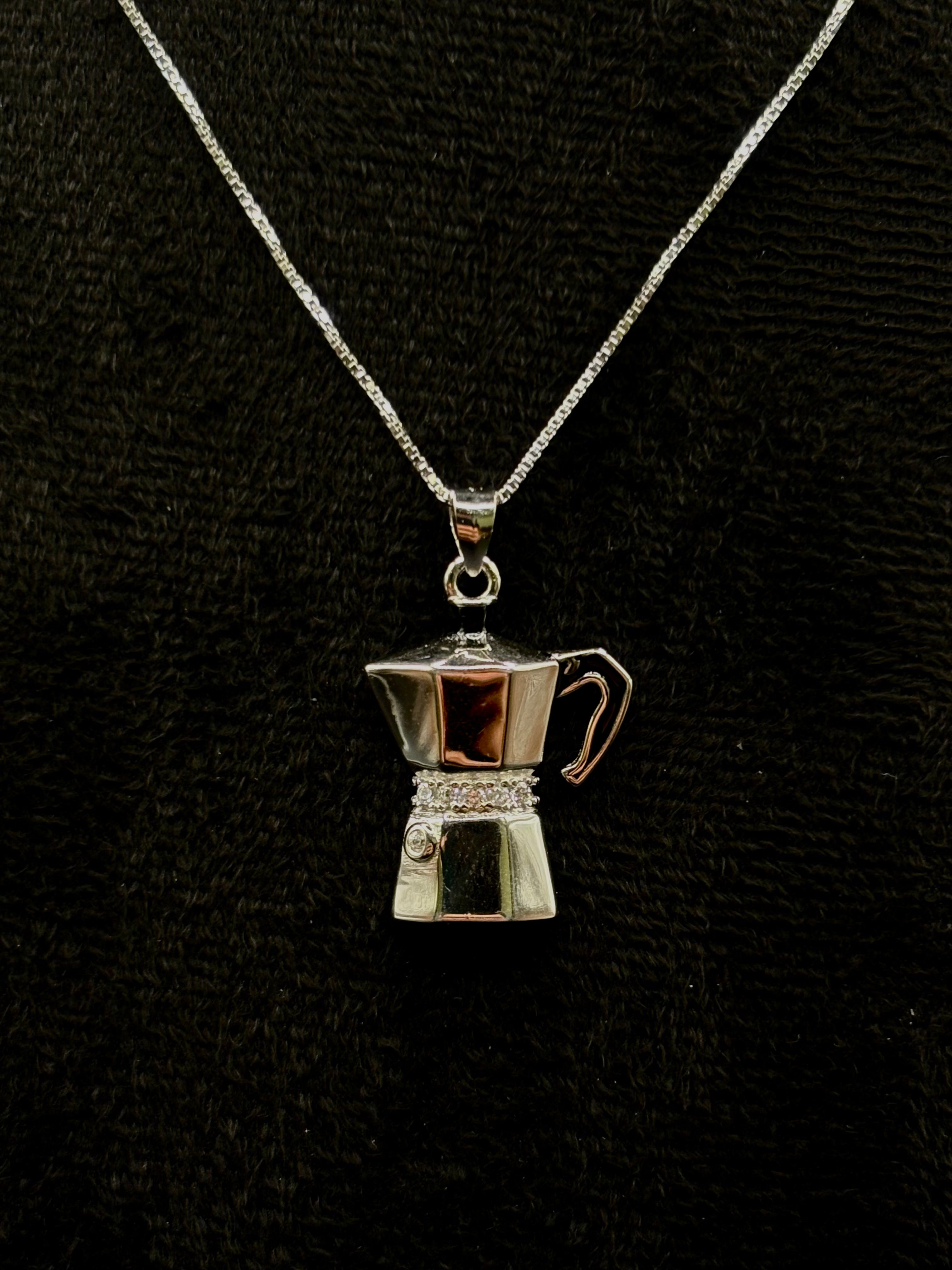 Collier cafetière italienne en argent sterling 925