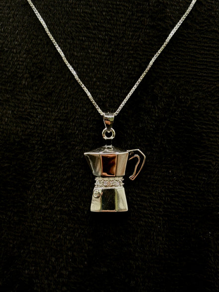 Collier cafetière italienne en argent sterling 925