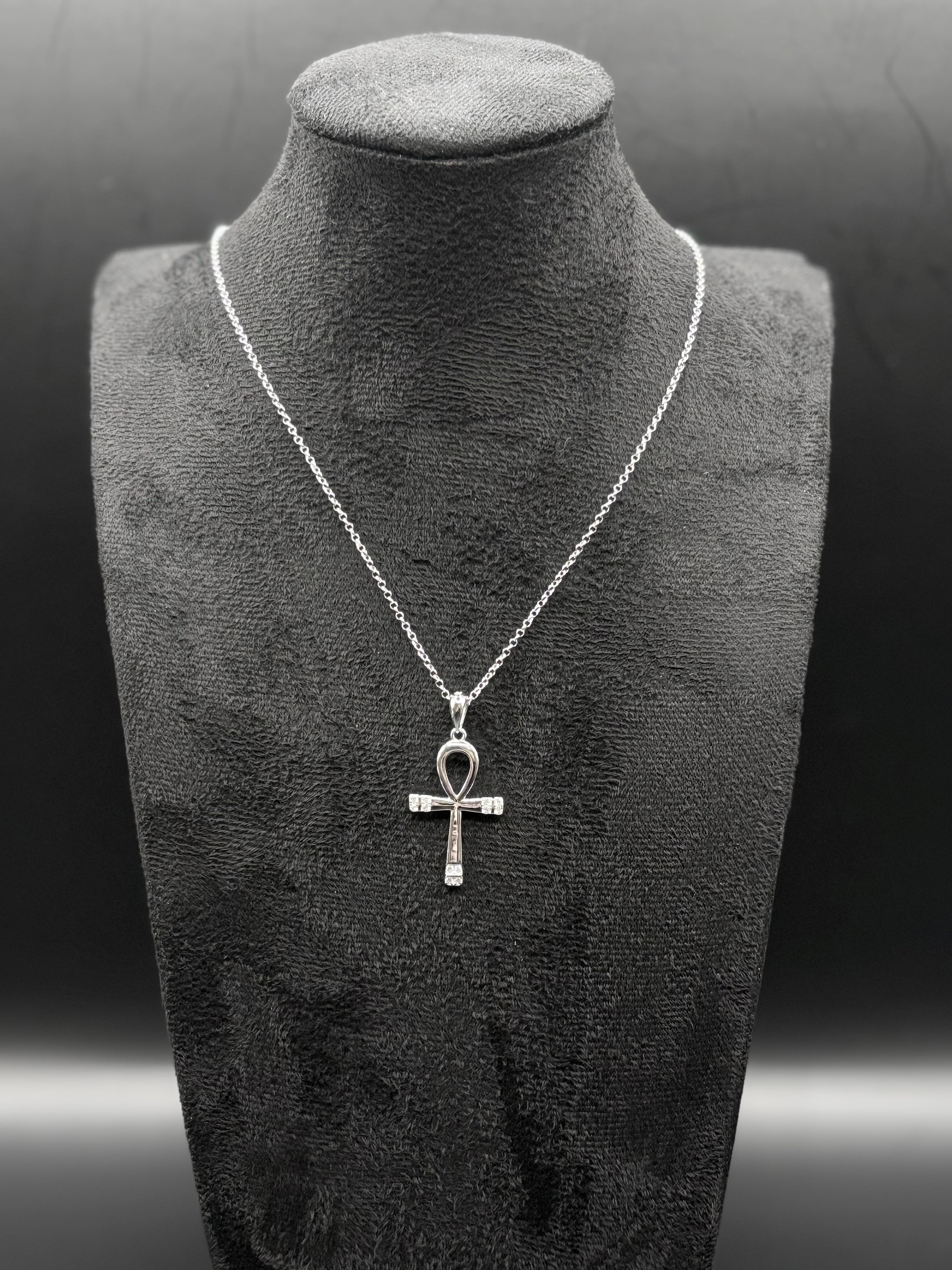 Ankh Kreuz Halskette mit Zirkonia aus 925 Sterling Silber