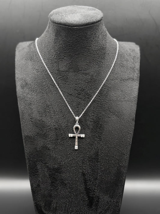 Ankh Kreuz Halskette mit Zirkonia aus 925 Sterling Silber