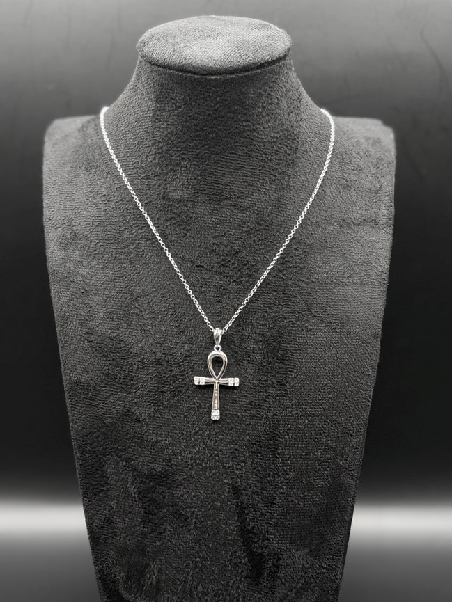 Ankh Kreuz Halskette mit Zirkonia aus 925 Sterling Silber