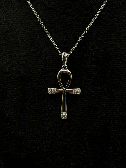 Ankh Kreuz Halskette mit Zirkonia aus 925 Sterling Silber