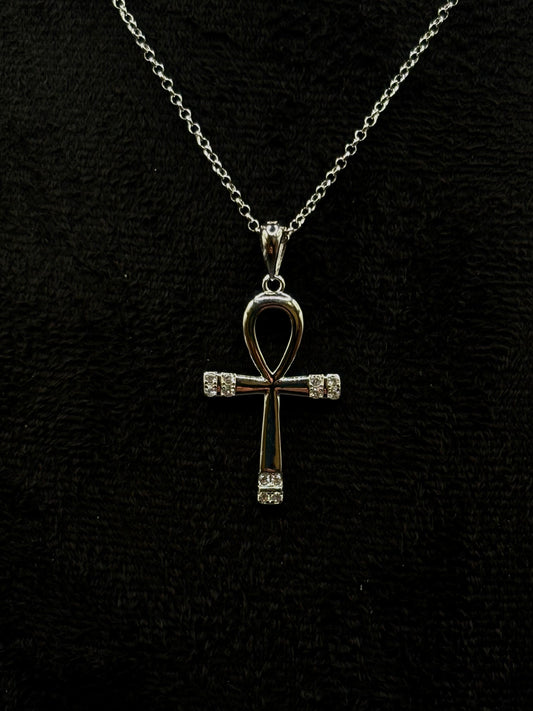 Ankh Kreuz Halskette mit Zirkonia aus 925 Sterling Silber