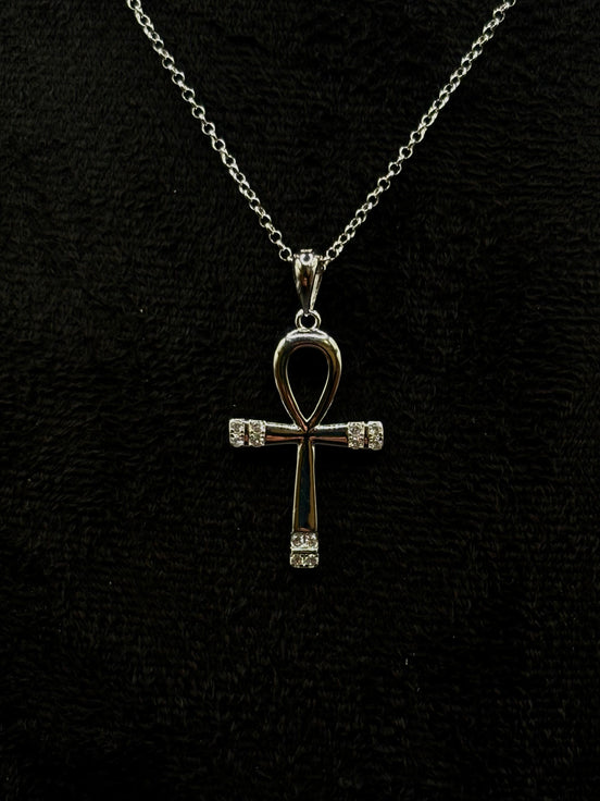 Ankh Kreuz Halskette mit Zirkonia aus 925 Sterling Silber