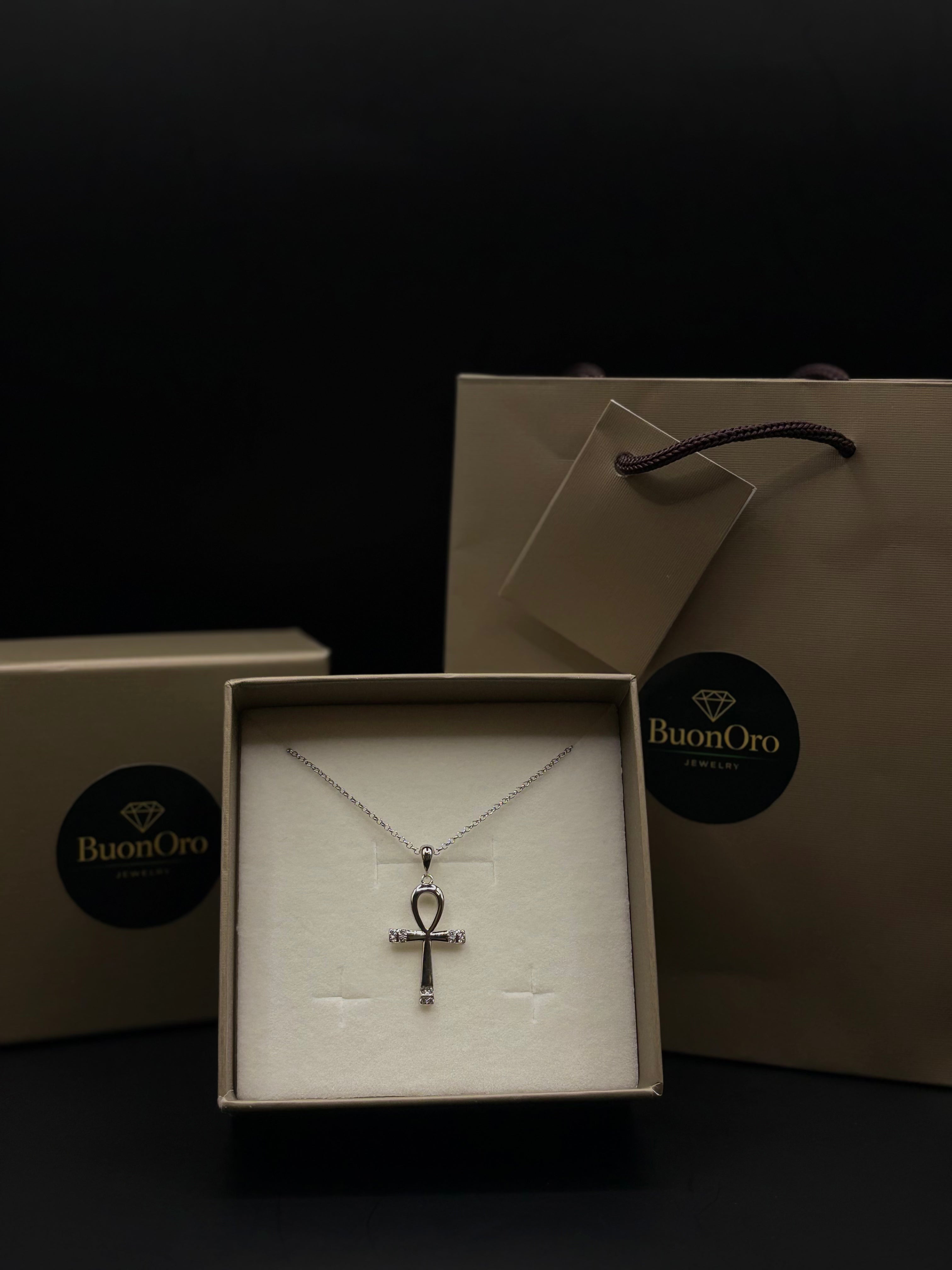 Ankh Kreuz Halskette mit Zirkonia aus 925 Sterling Silber