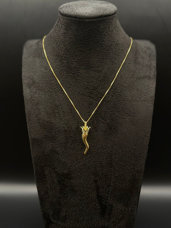 Collier Corno plaqué or en argent sterling 925 – Porte-bonheur avec couronne