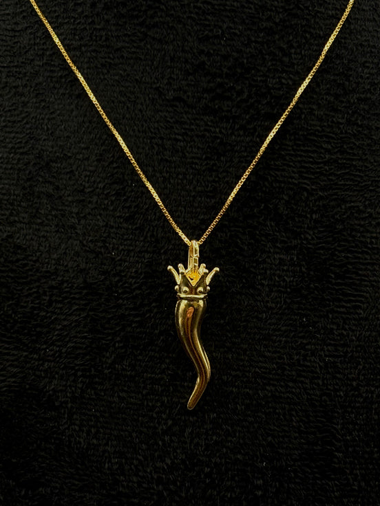 Collier Corno plaqué or en argent sterling 925 – Porte-bonheur avec couronne