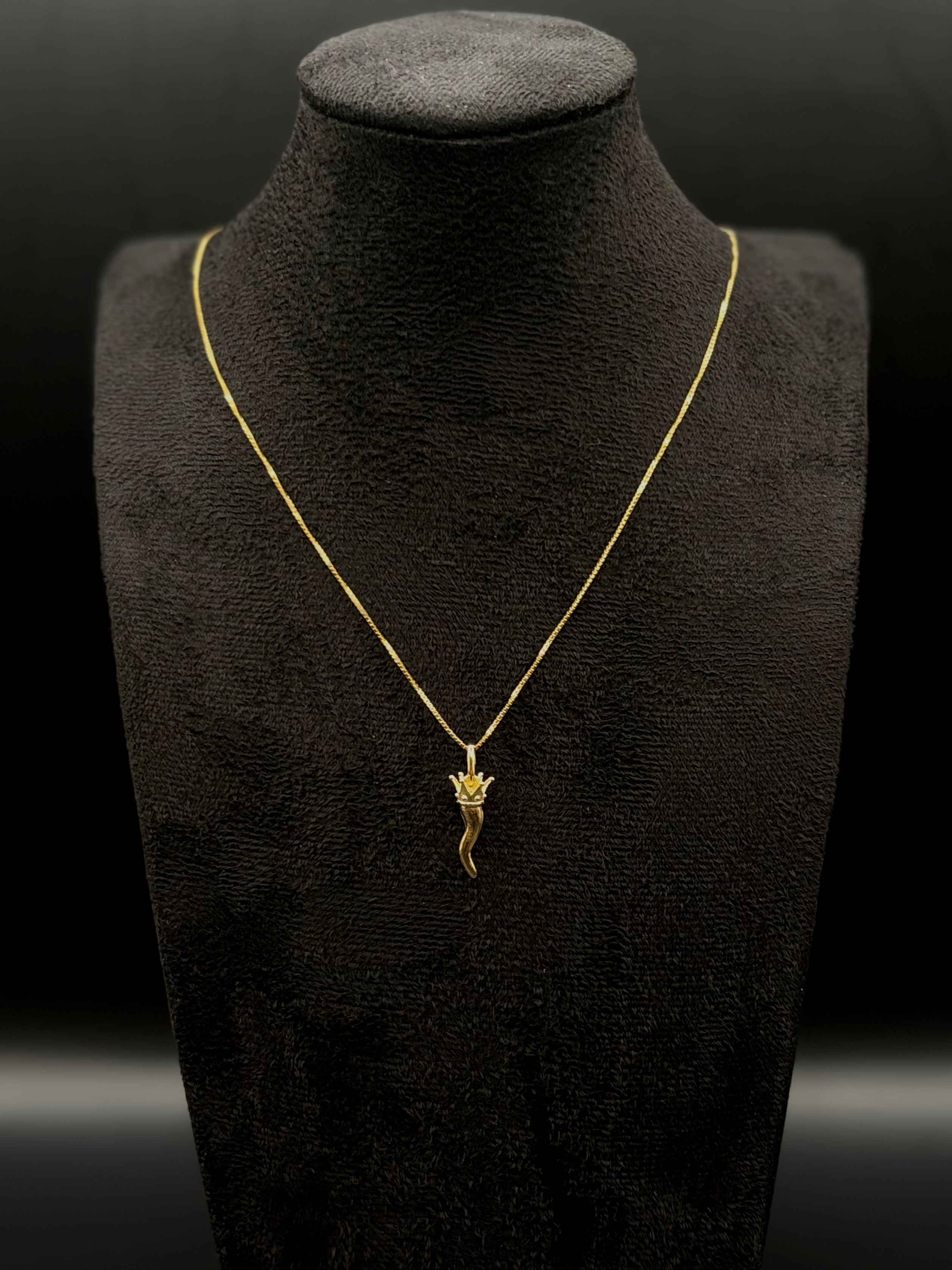 Collier Corno porte-bonheur en argent sterling 925 doré – Talisman italien