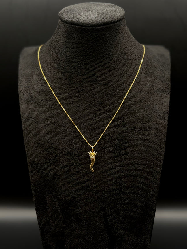 Collier Corno porte-bonheur en argent sterling 925 doré – Talisman italien