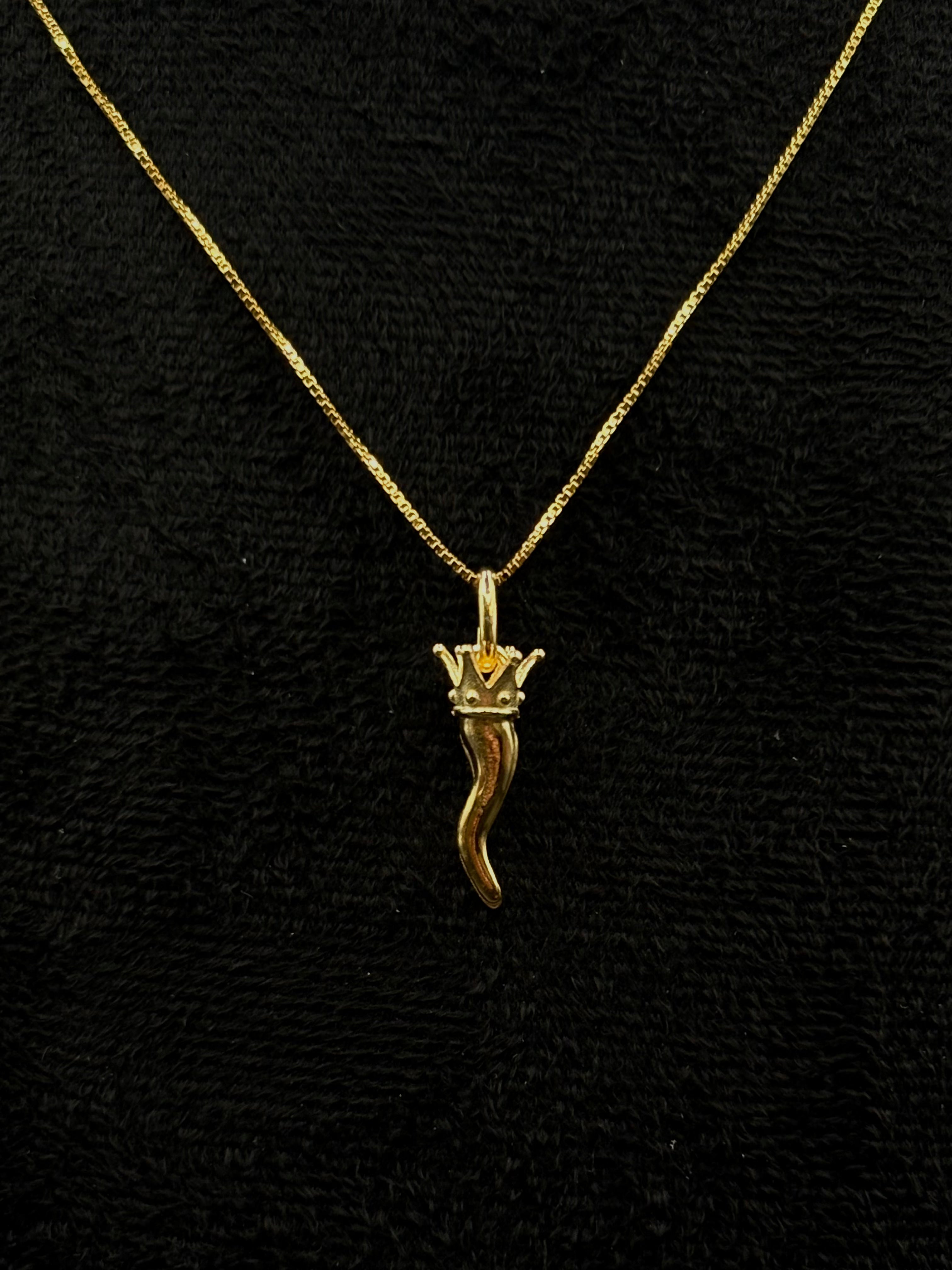 Collier Corno porte-bonheur en argent sterling 925 doré – Talisman italien