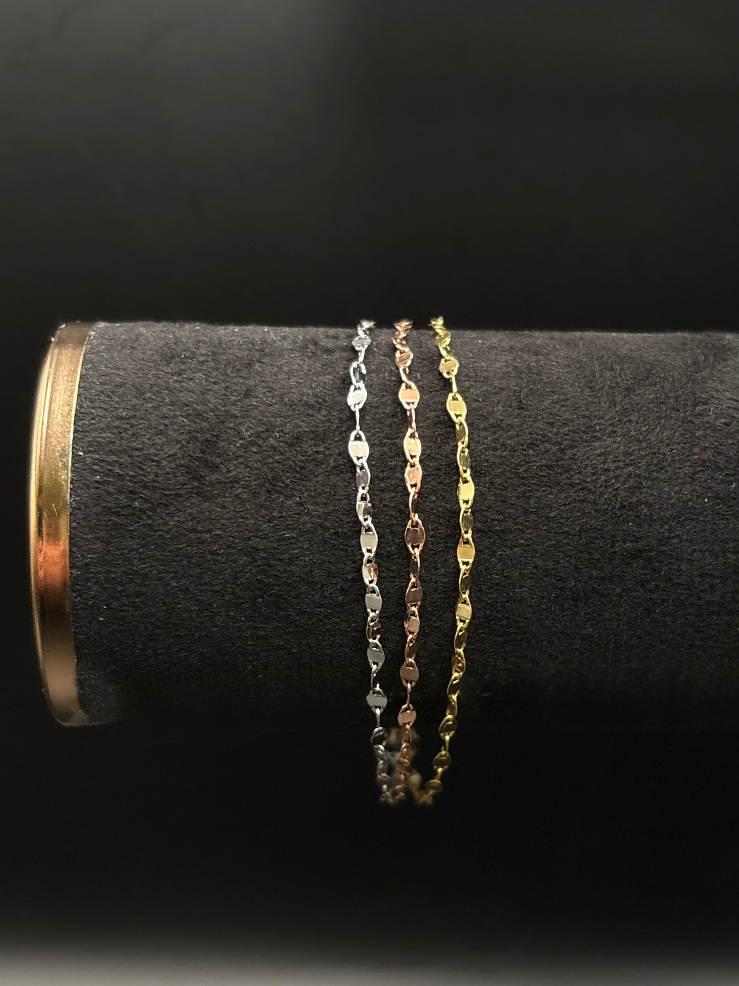 Dreireihiges Armband aus 925 Sterling Silber in Tricolor-Optik