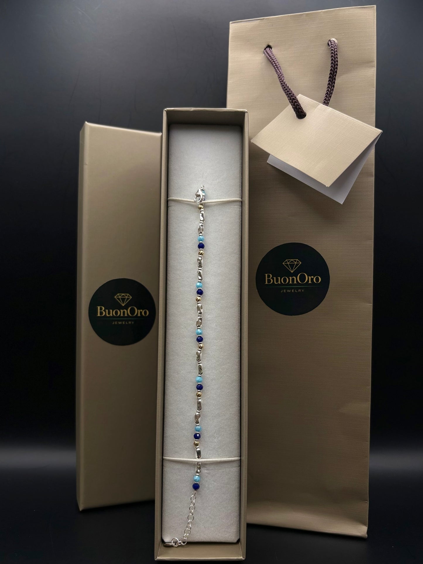 Marina Armband aus 925 Sterling Silber mit blauen Schmuckperlen